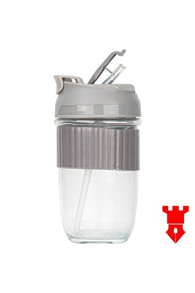 KALE PROMOSYON SU MATARASI PİPETLİ CAM MATARA SULUK SU MATARASI SU ŞİŞESİ 500 ML cb04