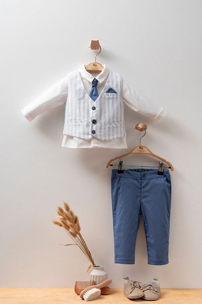 Cassiope Vest, Bow Tie, Striped 4 Piece Invitation Special Day Eid Baby Boy Suit