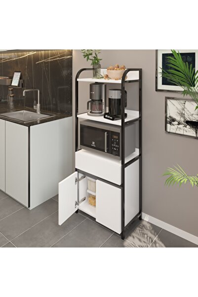 ygdecor Çekmeceli Çok Amaçlı Dolap Mutfak Bangosu Mikrodalga Fırın Mini Fırın Dolabı Çekmeceli 2 Kapaklı
