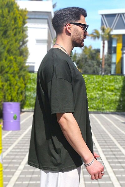 EydaMoon Ανδρικό μπλουζάκι Χακί Oversize Single Jersey 100% βαμβακερό ύφασμα με λαιμόκοψη