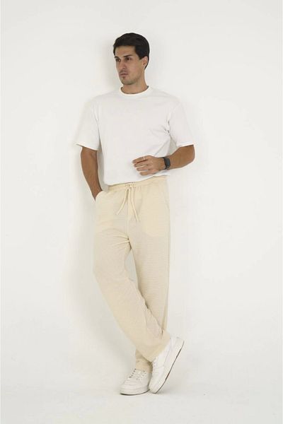 COTTONLAB Jacquard Box Patterned Baggy Sweatpants - Beige