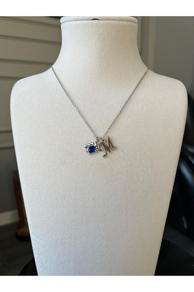 Store M Letter Necklace with Crab Charml and Chain Design