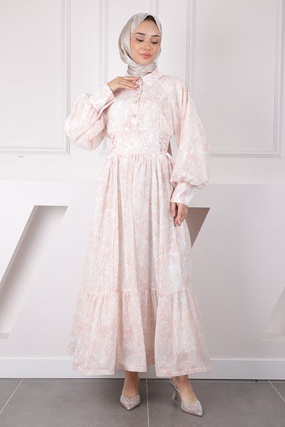 İmajButik Φόρεμα σιφόν με μοτίβο σε σκόνη