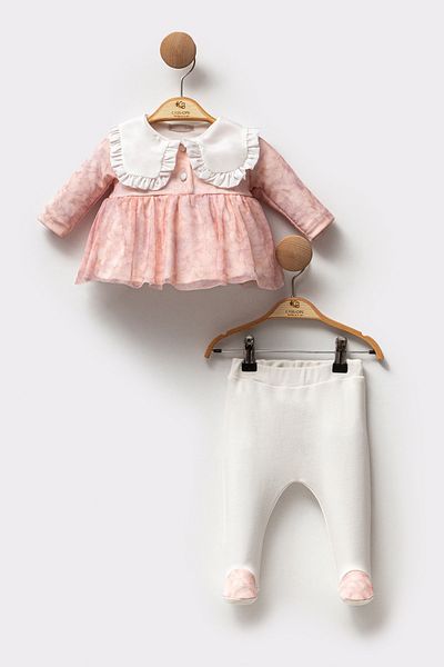 Cassiope Ruffle Collar Booties Tulle Detailed Special Day Eid 2-Piece Top and Bottom Baby Girl Set