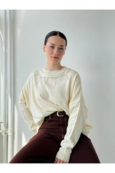 Retrobird Retro pleteni top - Detaljna dekoracija - Ženska ekrus boja