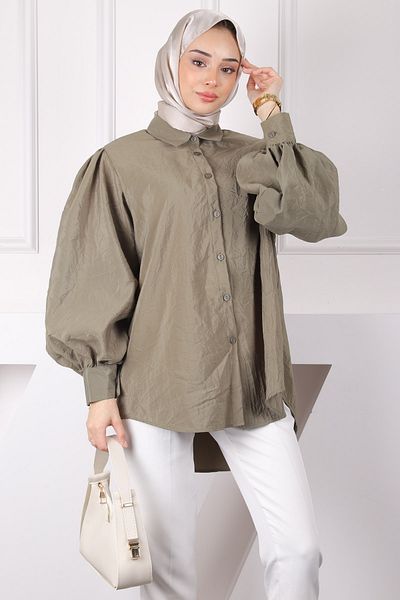 İmajButik Πουκάμισο με μανίκια χακί μπαλόνι