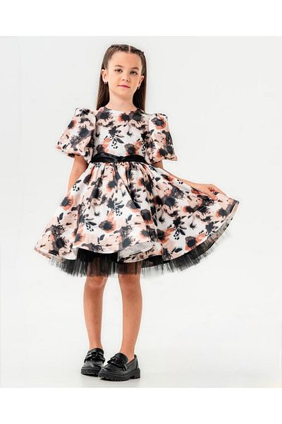 Pasur Bebe Flower Pattern Puffy Girl's Dress