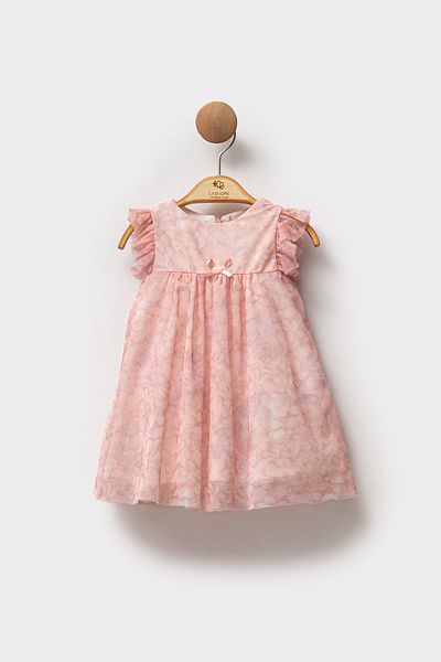 Cassiope Stylish Cotton Lined Summer Eid Baby Girl Dress with Ruffled Sleeves and Tulle Fabric Pattern