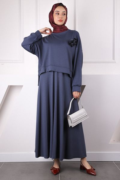 İmajButik Σετ Modal Sweat Φούστα με αξεσουάρ καπνιστού τριαντάφυλλου