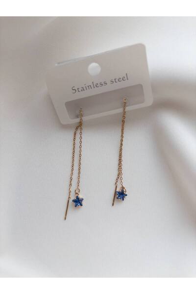 Minne Jewelry-Accessory Zincir Sallantılı Küpe - Boncuklu Renkli Sallantılı Küpe - Çelik Sallantılı Küpe