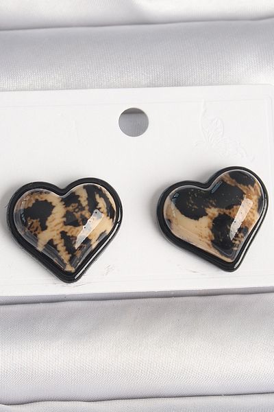 SeyCey.co Brass Black Color Leopard Pattern 3D Heart Model Women Earrings
