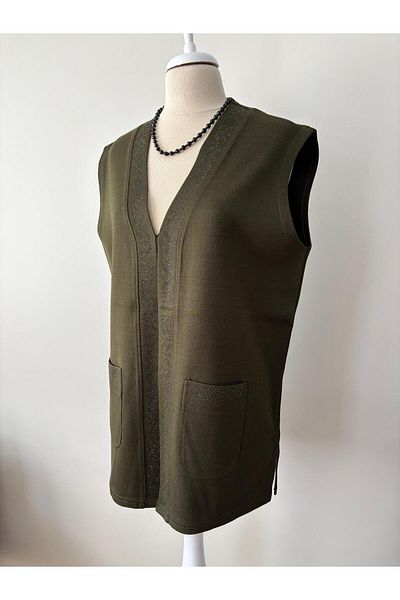 Özenli Triko Steel Knit Stone Mother Vest Khaki