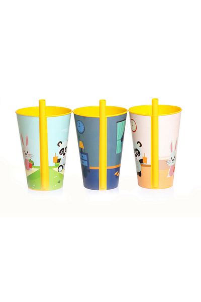 Fox Drinking Cup Kids Baby Cup Straw Cup 3 Pcs