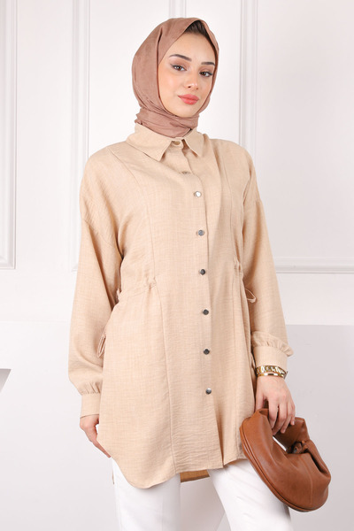 İmajButik Μπεζ χιτώνας με λεπτομέρειες