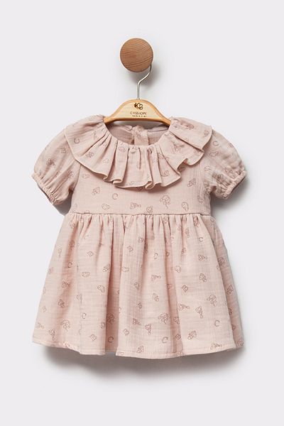 Cassiope Ruffled Collar Cotton Patterned Short Sleeve Special Occasion Eid Baby Girl Dress