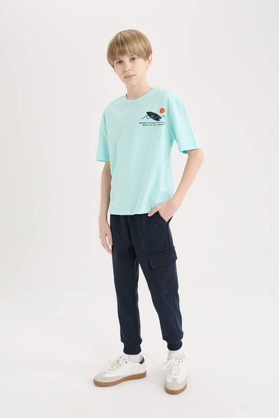 DeFacto Tricou cu mânecă scurtă cu imprimeu pentru băiat, oversize, cu mânecă largă