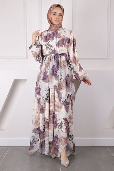 İmajButik Φόρεμα σιφόν με δαμάσκηνο μέση