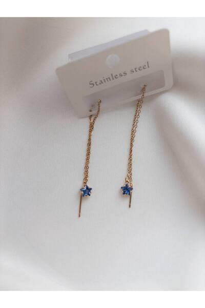 Minne Jewelry-Accessory Zincir Sallantılı Küpe - Boncuklu Renkli Sallantılı Küpe - Çelik Sallantılı Küpe