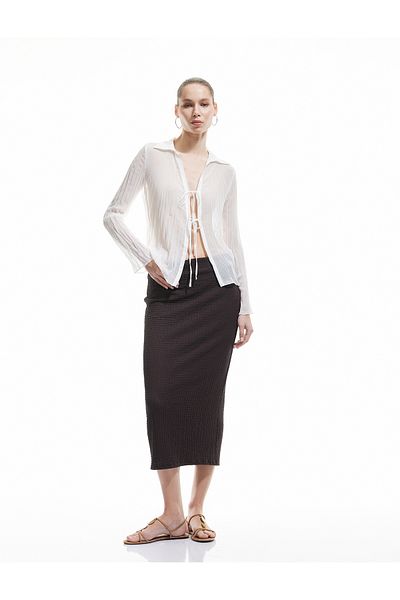 Koton Ψηλόμεση Slim Fit Midi Pencil Φούστα με κορδόνι