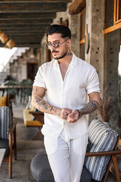 OUTFİT MAN Ανδρικό ίσιο κοντομάνικο πουκάμισο με κορδόνια σε μεγάλο μέγεθος, ...