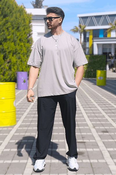 EydaMoon Ανδρικό μπλουζάκι με κοντό μανίκι από βαμβακερό χτενισμένο βαμβάκι 10o Oversize