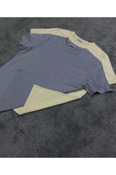 ATHLETİC34 ( 2 pcs ) Over Size Basic Plain T-shirt 100% Cotton Thick Textured Fabric Crew Neck
