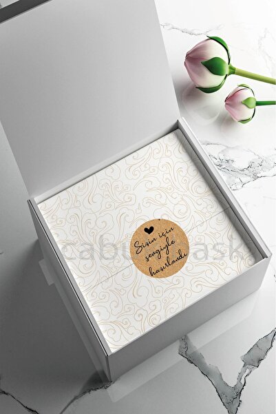 etikettcim Sticker Kuşe 100 Adet Sizin Için Sevgiyle Hazırlandı Kraft Görünümlü A Kalite