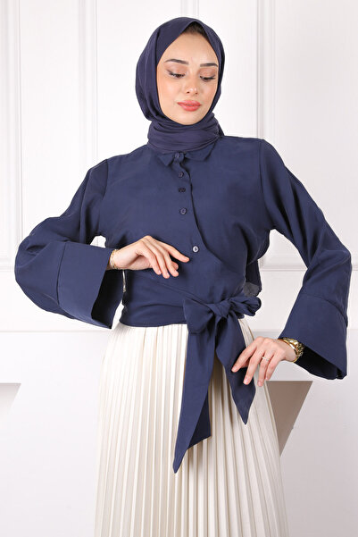 İmajButik Navy Blue Waist Tie Shirt