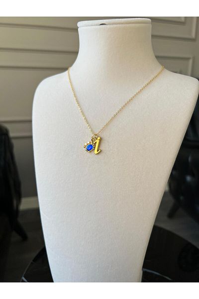 Store Letter I Necklace with Crab Charm and Steel Chain