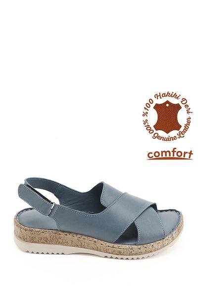 GÖNDERİ(R) Sandale din piele naturală cu velcro albastru pentru femei/fete