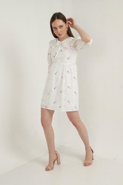 Modayakamoz Lilac Baby Collared Embroidered Dress