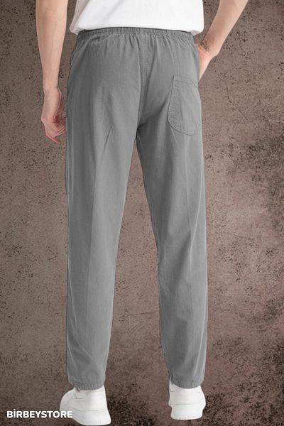 BİRBEYSTORE Summer Linen Trousers Raw Cloth Sweatpants Elastic Waist Unisex Comfortable Fit