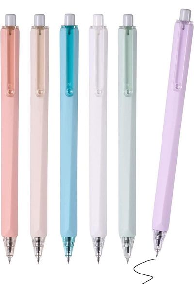 erorex Black Ink Ballpoint Pen 0.5 Mm 6 Pack Gel Pens Quick Dry Ink Pens Fine Point Retractable Roller