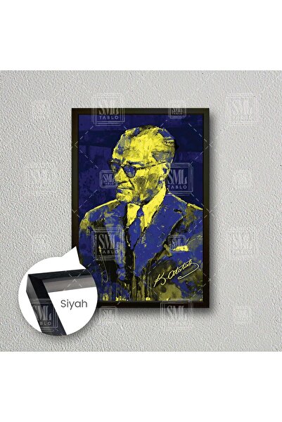 SML TABLO Mustafa Kemal Atatürk İmzası Fener bahçe Sarı Ve Lacivert Çerçeveli...