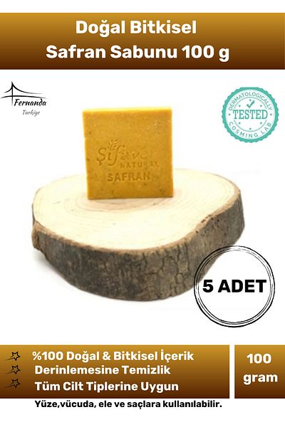 Fernanda 100% Organic Saffron Soap - 100 G, Beyazlatex Penny and Moisturizer, 5 Pieces