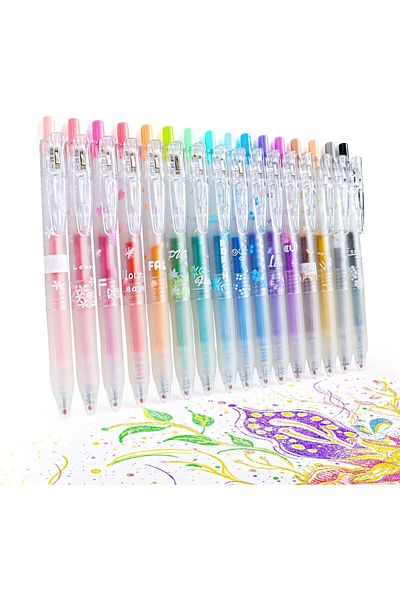 erorex Glitter Gel Pens 16 Assorted Color Retractable Sparkle Gel Pen Set 0.7Mm Fine Tip Colored