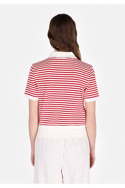 Colin's Regular Fit Polo Neck Striped Women's Red Short Sleeve T-Shirt
