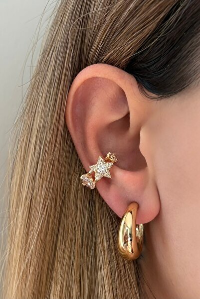 Lavian Accessories Gold Yıldız Detaylı Zirkon Taşlı Earcuff