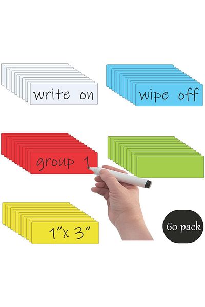 erorex Dry Erase Magnetic Labels 1X3 Inch Pack Of 60 Write On Magnets Sticker Real Waterproof Reusable For