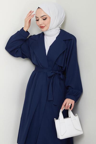 hafsamina Summer Double-Breasted, Rostu Trench Coat Double Set, Dark Blue Hm2703