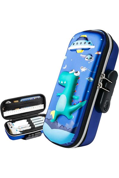 erorex 3D Dinosaur Pencil Case With A Lock Pencil Case Cartoon Storage Pouch Pen Holder For School Kids