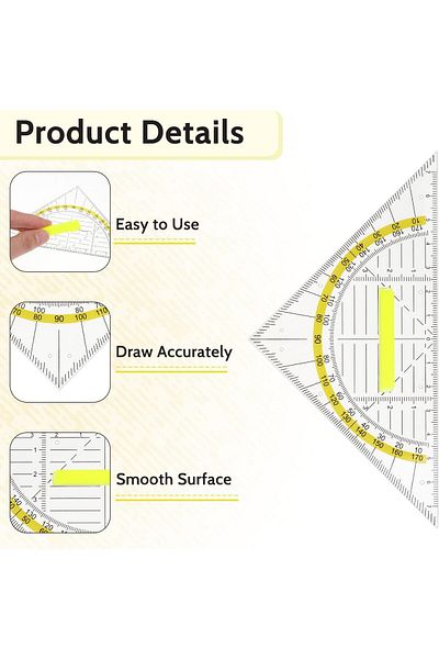 erorex 4Pcs Triangular Scale Ruler With Handle Transparent Geometric Mathematical Triangle Ruler For