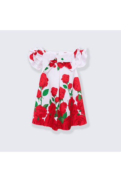 nannie Little Girl's Red Dress With Roses - 5-6 Years