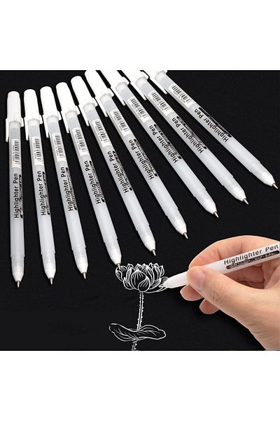 erorex White Neutral Pens White Ink Pen Smudge Resistant White Art Pen Rollerball Pens 0.8Mm Marker Pen