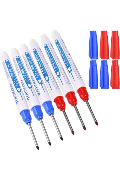 erorex 6 Pcs Deep Hole Marker Pens Carpenters Pen Extra Long Reach Pen Fine Tip Permanent Marker Pens