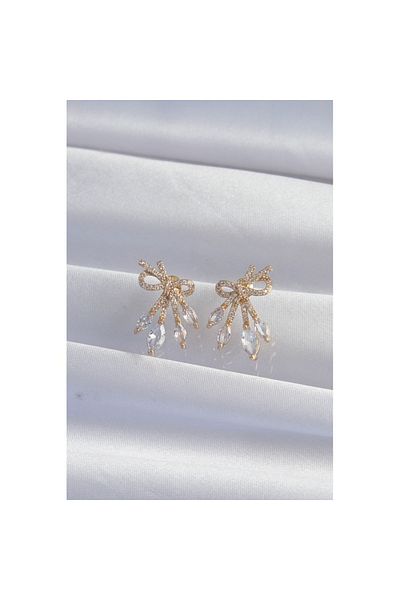 Skygo Brass Gold Color Zircon Stone Bow Earrings - Tj-Bkp9293