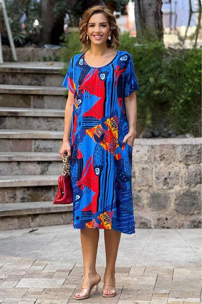 Nevin Kaya Moda Red Gosek Patterned Combed Viscose Dress