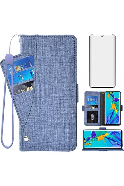 erorex متوافق مع هواوي P30 برو حافظة محفظة مع واقي شاشة من الزجاج المقوى وغطاء جلدي قابل للطي