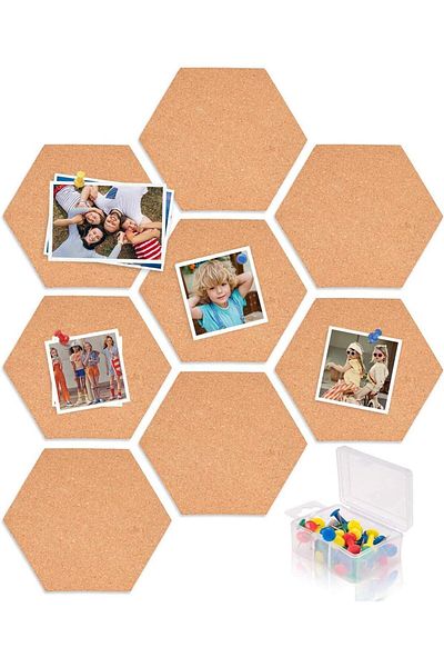 erorex Hexagon Cork Board Tiles Cork Board Hexagon With 64 Pcs Multi Color Push Pins Cork Bulletin Board