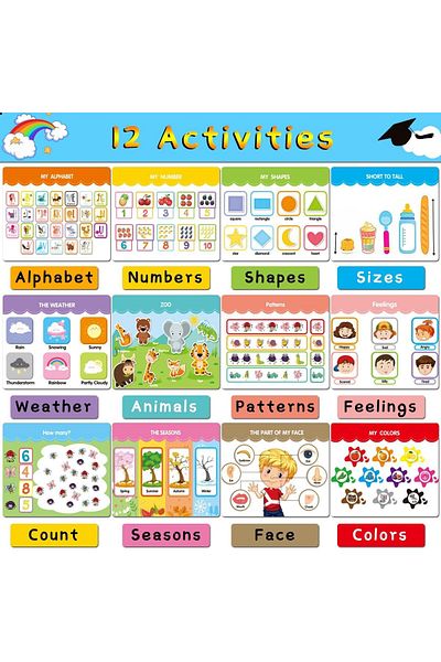 erorex كتاب Busy Book For Kids كتاب تعليمي مبكر للأطفال مكون من 12 صفحة، مجلد أنشطة للأطفال الصغار في مرحلة ما قبل المدرسة